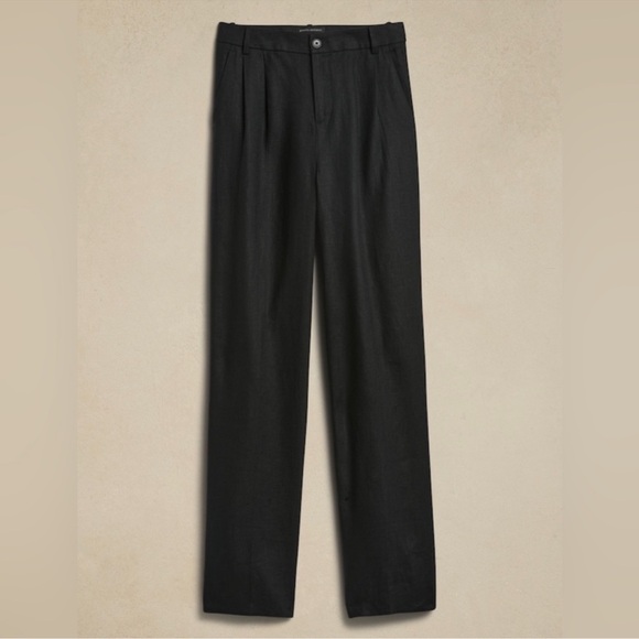 Banana Republic Palma Straight Leg Linen Pant Black - Picture 3 of 6